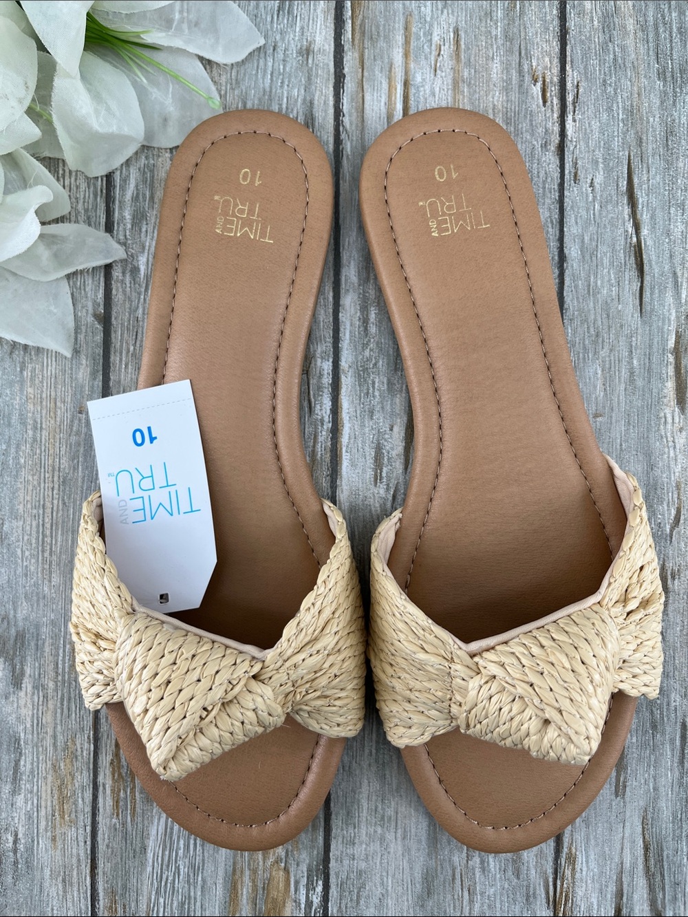Women's Raffia Knot Slide Sandals Shoes Size 10